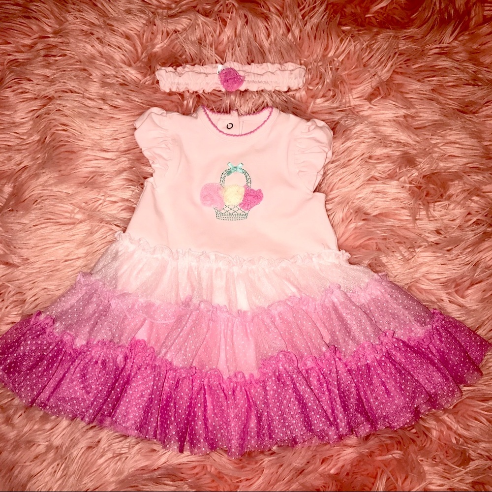 Little Me Pink Petticoat Dress with headband